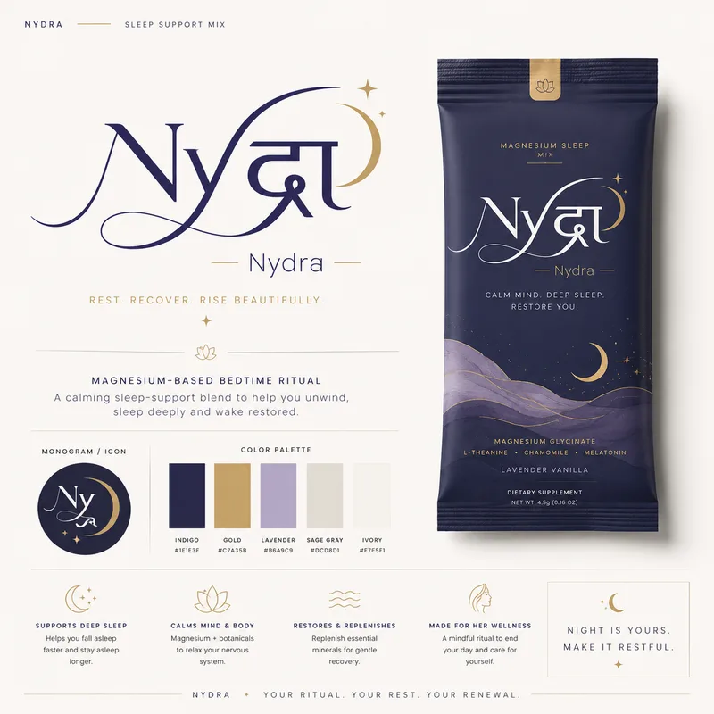 Original Nydra brand concept and evening sachet artwork